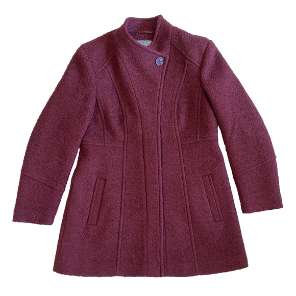 BNWOT Bouclé Standing Collar Coat in Burgundy Size XS Petite - Picture 2 of 13